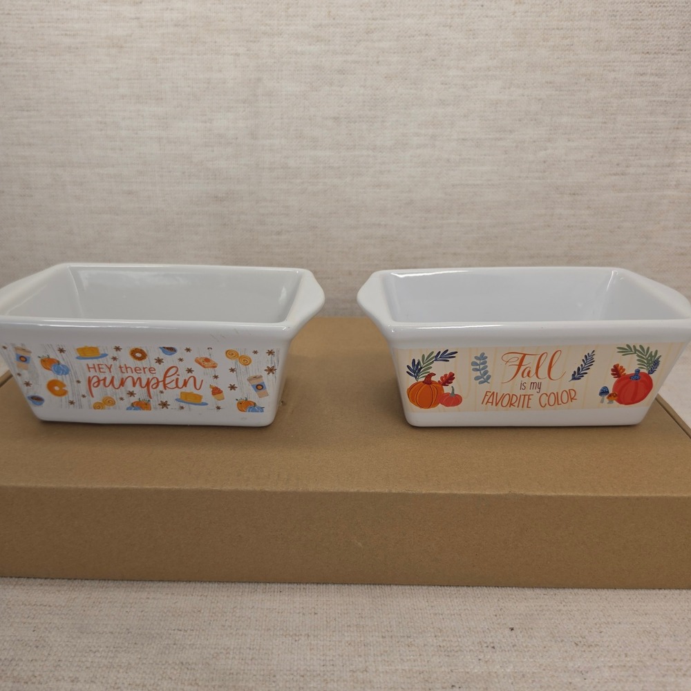 Royal Norfolk Mini Loaf Pans Set of 2 Fall Pumpkin Ceramic Stoneware Bakers